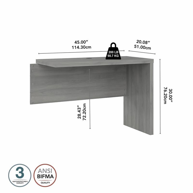 Pemberly Row 42W Desk Return/Bridge in Modern Gray - Engineered Wood