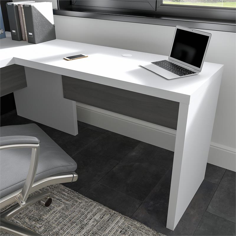Pemberly Row 42W Desk Return/Bridge in Pure White and Gray - Engineered Wood