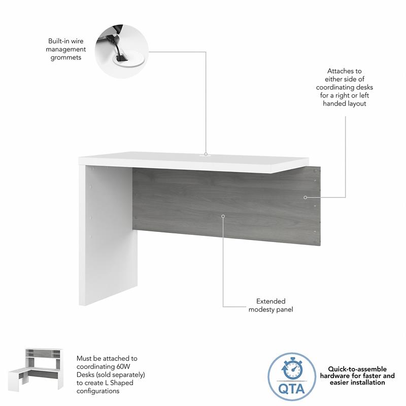 Pemberly Row 42W Desk Return/Bridge in Pure White and Gray - Engineered Wood