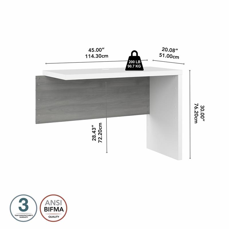 Pemberly Row 42W Desk Return/Bridge in Pure White and Gray - Engineered Wood