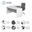 Pemberly Row Wood 72W Bow Front L Shaped Desk and Chair Set - White & Gray