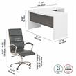 Pemberly Row Wood 72W Bow Front L Shaped Desk and Chair Set - White & Gray