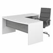 Pemberly Row Wood 72W Bow Front L Shaped Desk and Chair Set - White & Gray