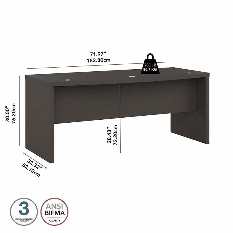 Pemberly Row 72W Bow Front Desk in Charcoal Maple - Engineered Wood