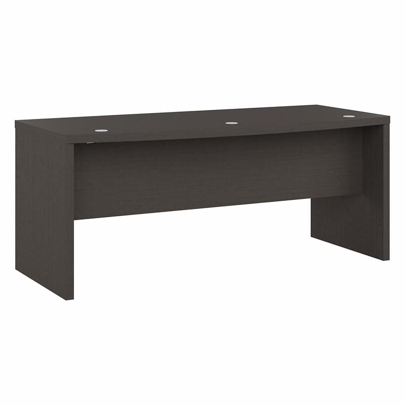 Pemberly Row 72W Bow Front Desk in Charcoal Maple - Engineered Wood