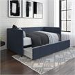 Pemberly Row Modern Daybed with Storage Drawers in Blue Linen