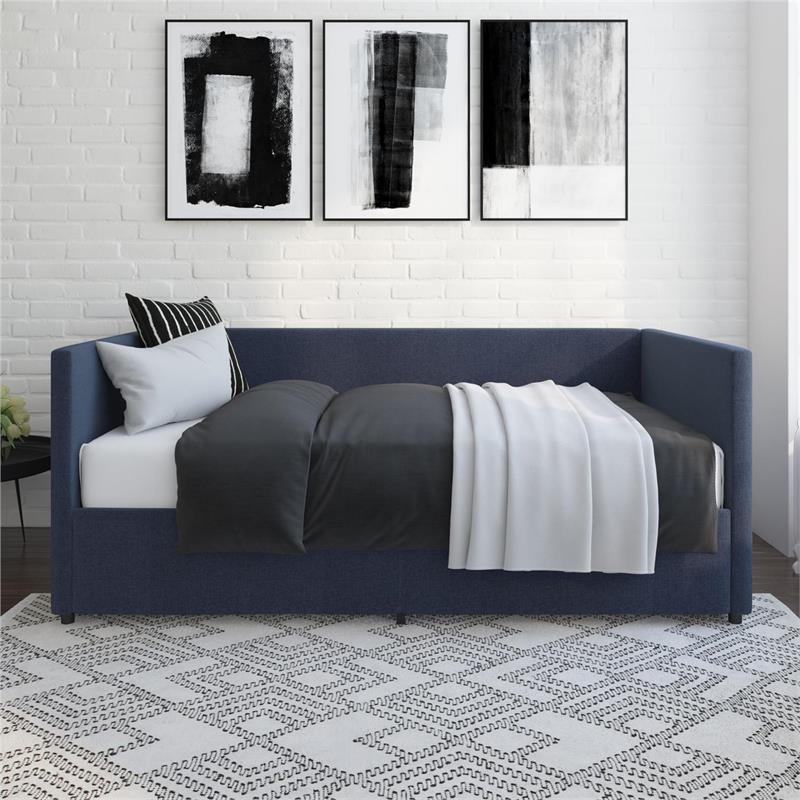 Pemberly Row Modern Daybed with Storage Drawers in Blue Linen