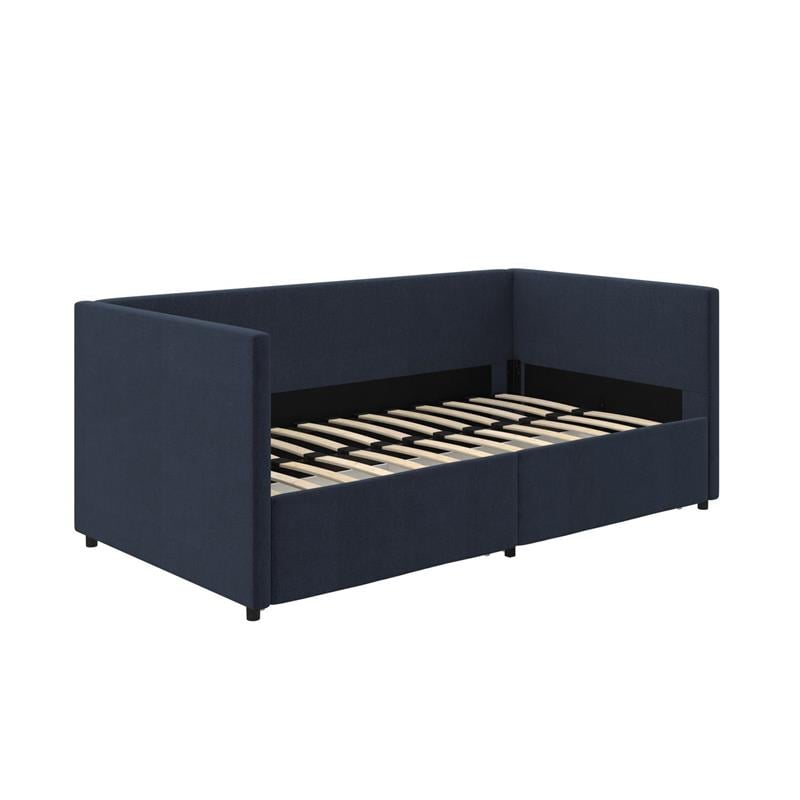 Pemberly Row Modern Daybed with Storage Drawers in Blue Linen