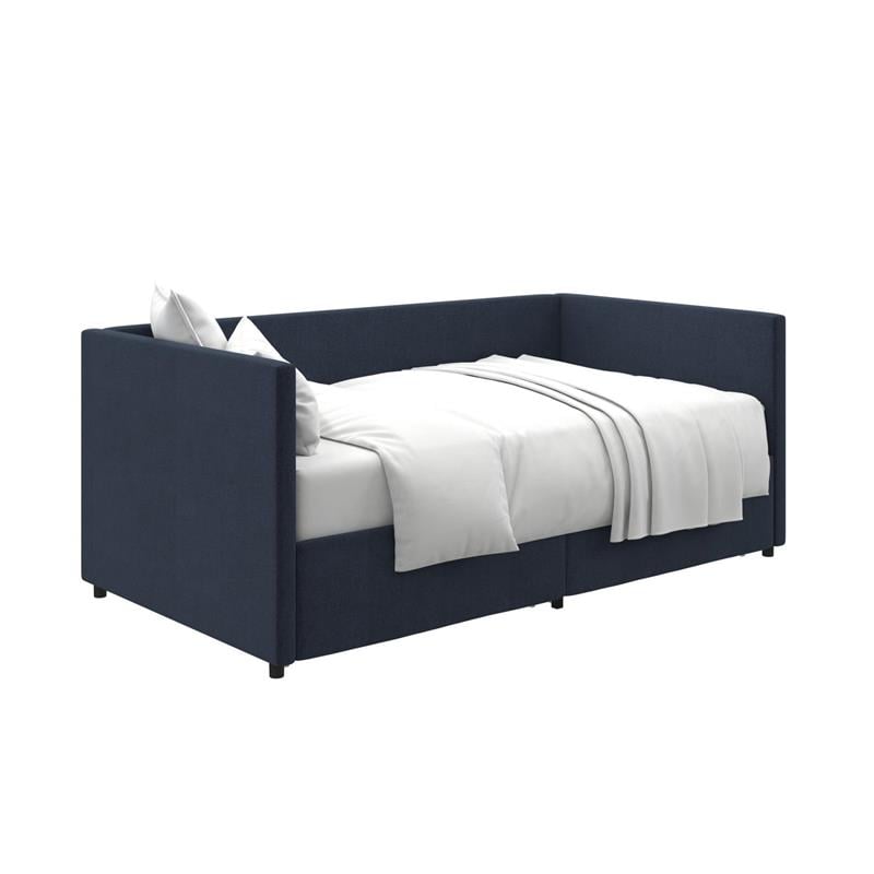 Pemberly Row Modern Daybed with Storage Drawers in Blue Linen