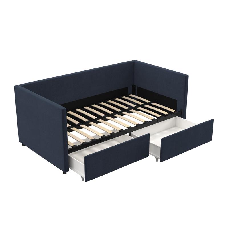 Pemberly Row Modern Daybed with Storage Drawers in Blue Linen