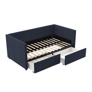 pemberly row modern daybed with storage drawers in blue linen