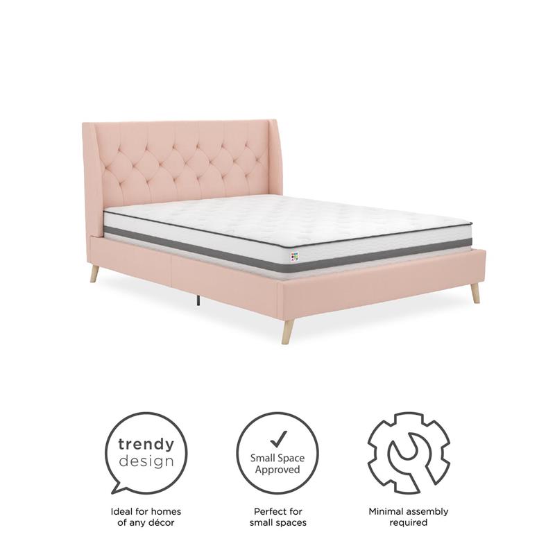 Pemberly Row Modern / Contemporary Bed Queen in Pink Finish Linen