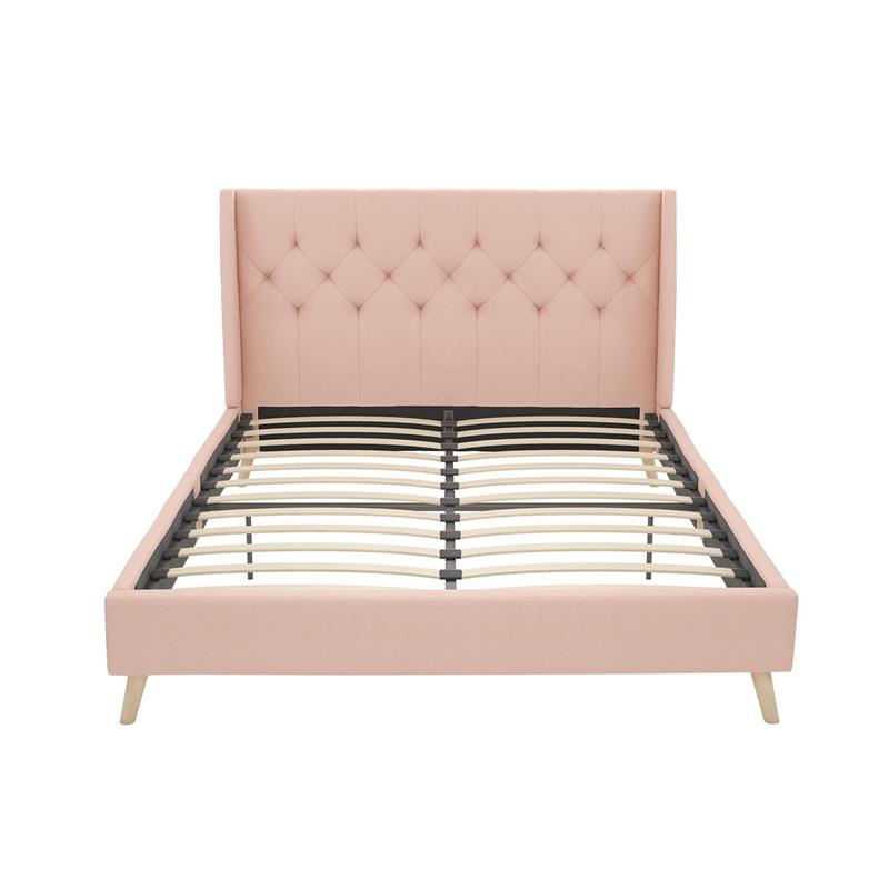 Pemberly Row Modern / Contemporary Bed Queen in Pink Finish Linen