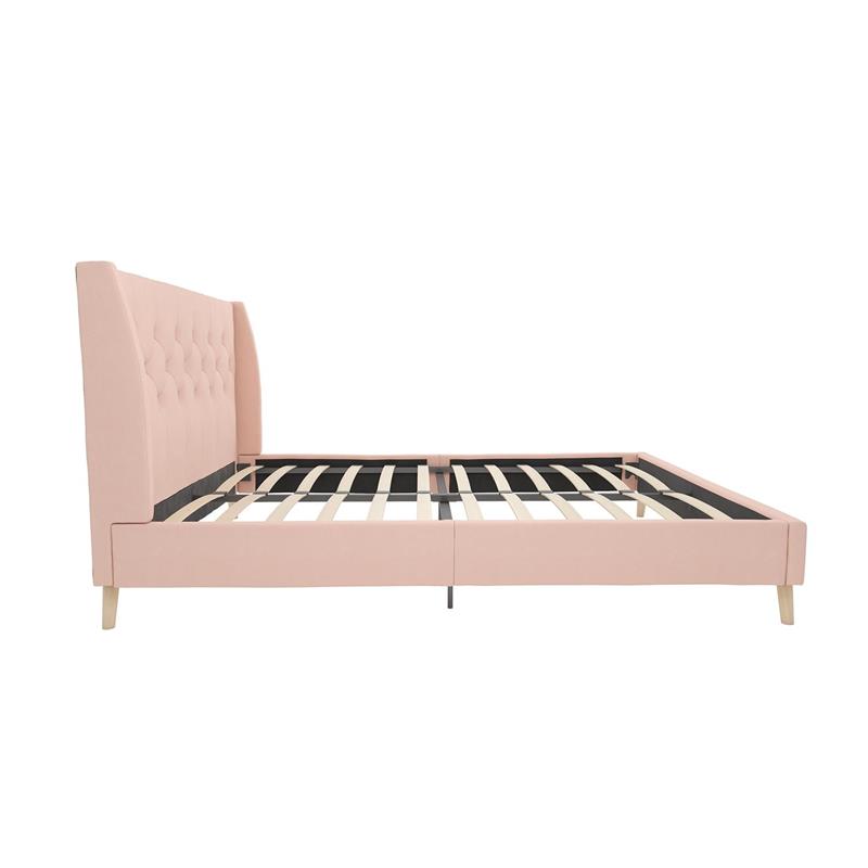 Pemberly Row Modern / Contemporary Bed Queen in Pink Finish Linen
