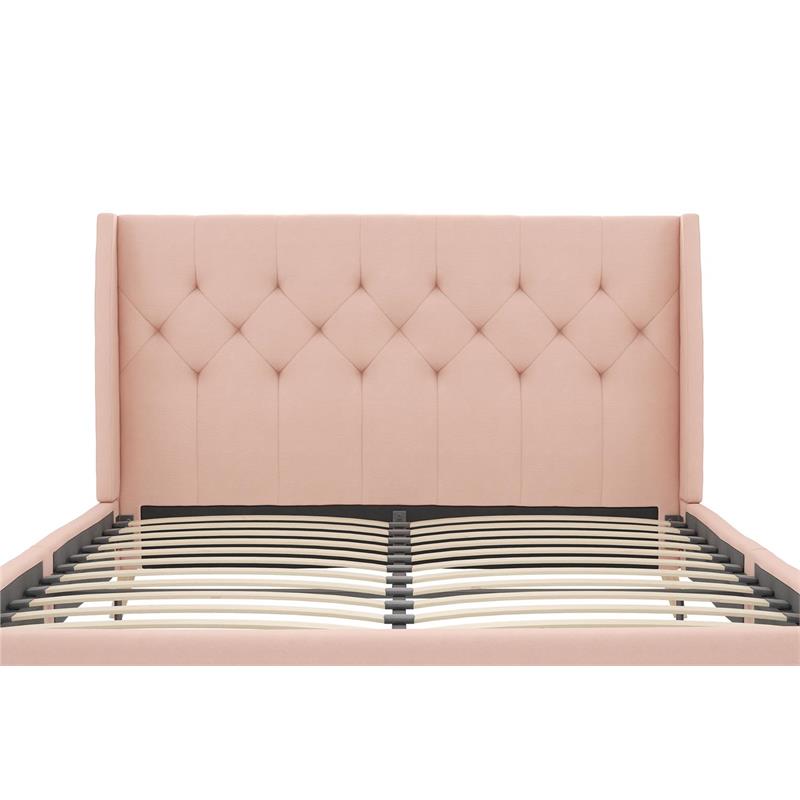 Pemberly Row Modern / Contemporary Bed Queen in Pink Finish Linen