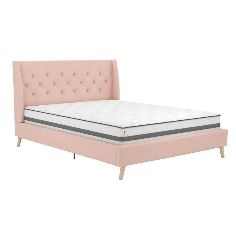 Pemberly Row Modern / Contemporary Bed Queen in Pink Finish Linen