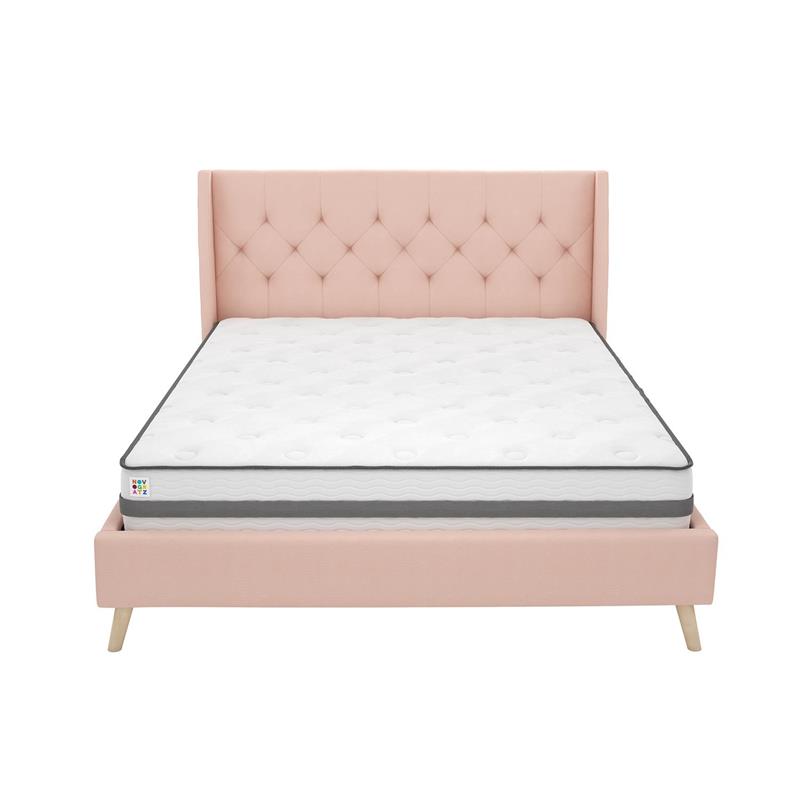 Pemberly Row Modern / Contemporary Bed Queen in Pink Finish Linen