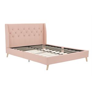 Pemberly Row Modern / Contemporary Bed Queen in Pink Finish Linen