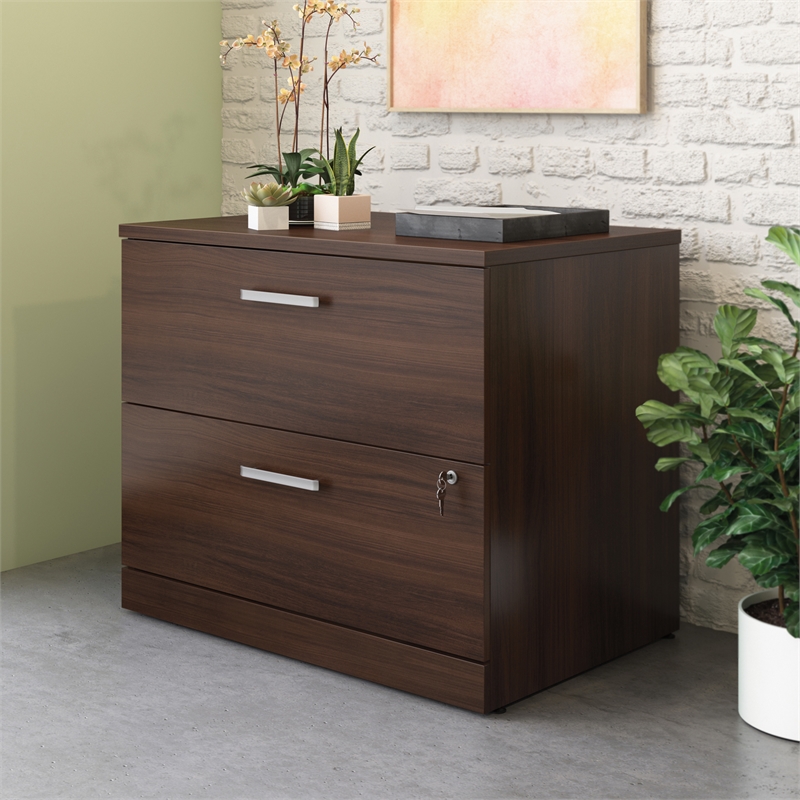 Pemberly Row Engineered Wood Lateral Filing Cabinet in Noble Elm/Brown