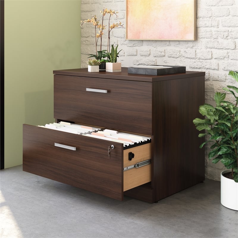 Pemberly Row Engineered Wood Lateral Filing Cabinet in Noble Elm/Brown