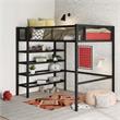 Pemberly Row Modern Storage Loft bed with Bookcase in Black Metal