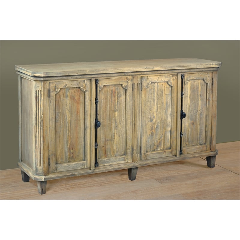 Pemberly Row Cottage Panel Door Credenza Driftwood Brown Solid Wood Sideboard