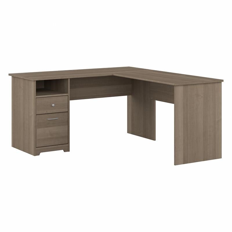 Pemberly Row 60W L Shaped Desk with Drawers in Ash Gray - Engineered Wood