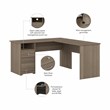 Pemberly Row 60W L Shaped Desk with Drawers in Ash Gray - Engineered Wood