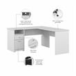 Pemberly Row 60W L Shaped Desk with Drawers in White - Engineered Wood