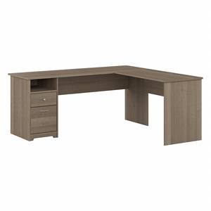 Pemberly Row 72W L Shaped Computer Desk with File in Ash Gray - Engineered Wood