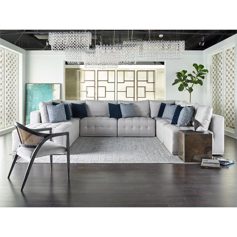 Pemberly Row Black Wood & Cane Accent Chair in Gray Performance Fabric