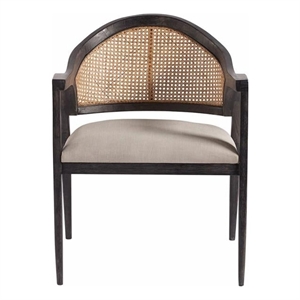 Pemberly Row Black Wood & Cane Accent Chair in Gray Performance Fabric