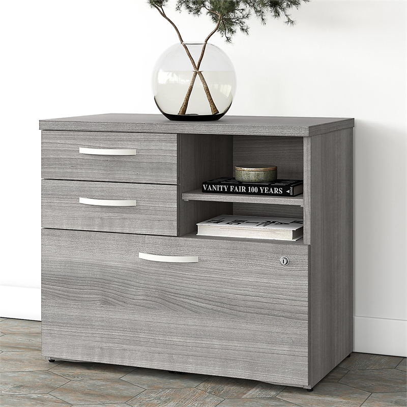 Pemberly Row Engineered Wood Office Storage Cabinet with Drawers - Platinum Gray