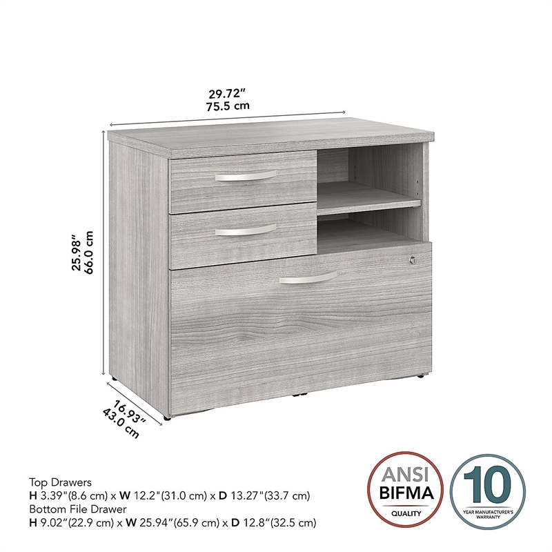 Pemberly Row Engineered Wood Office Storage Cabinet with Drawers - Platinum Gray