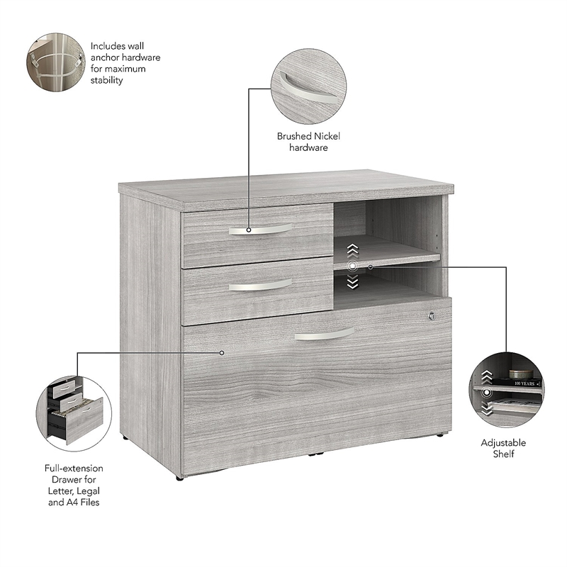 Pemberly Row Engineered Wood Office Storage Cabinet with Drawers - Platinum Gray