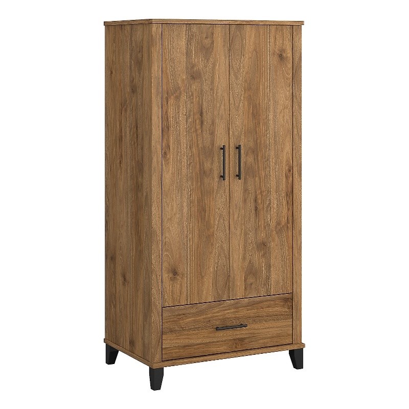 Pemberly Row Tall Entryway Cabinet with Doors in Fresh Walnut - Engineered Wood