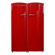 Pemberly Row Contemporary Retro Refrigerator-Freezer Set in Red