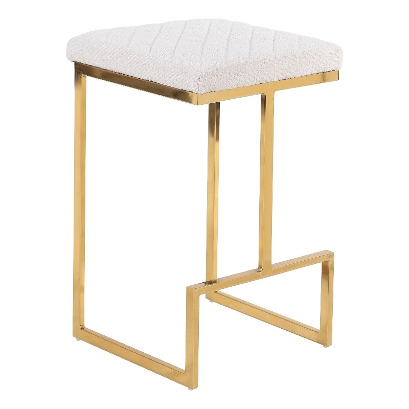 Pemberly Row White Boucle Fabric Tufted Kitchen Gold Metal Counter Stool