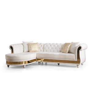 Pemberly Row Gold Detailed Tufted Upholstery Sectional made w/ Wood - Off White