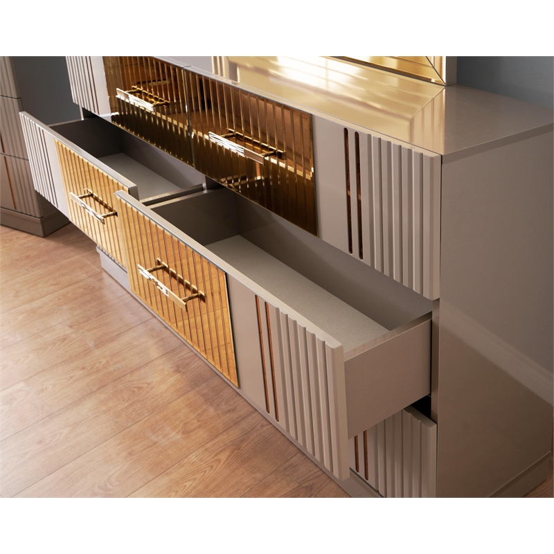 Pemberly Row Gold Detailed Dresser made with Wood in Sand Gray