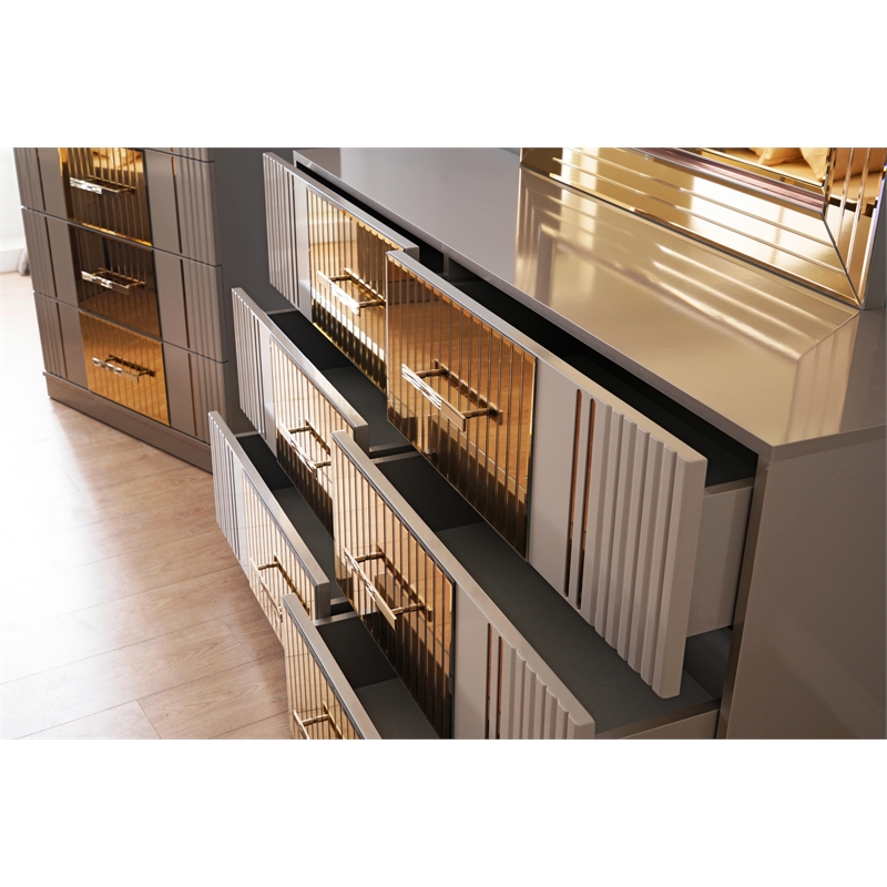 Pemberly Row Gold Detailed Dresser made with Wood in Sand Gray