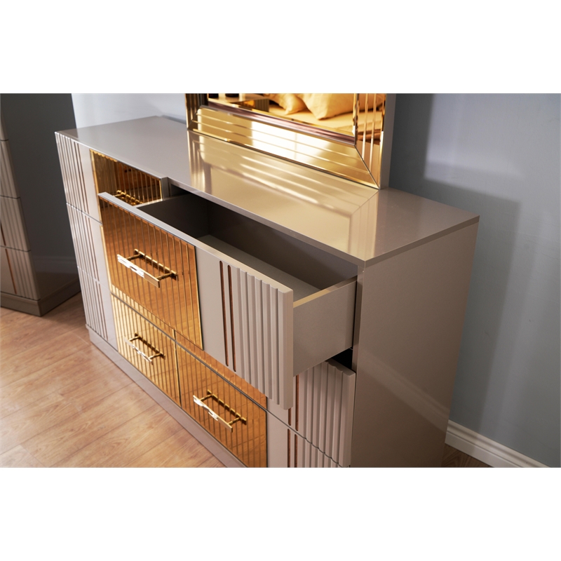 Pemberly Row Gold Detailed Dresser made with Wood in Sand Gray