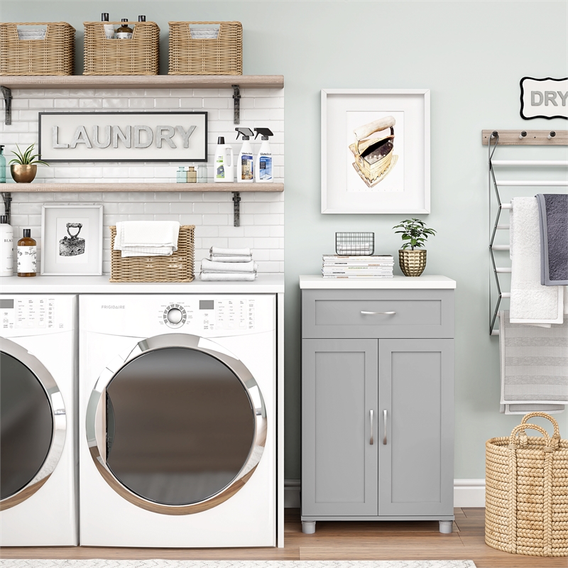 Pemberly Row Modern 2 Door/1 Drawer Base Cabinet in Dove Gray