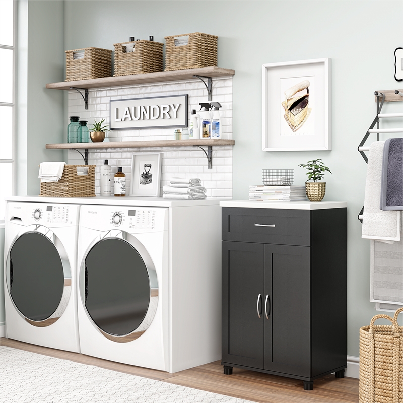 Pemberly Row Contemporary 2 Door/1 Drawer Base Cabinet in Black