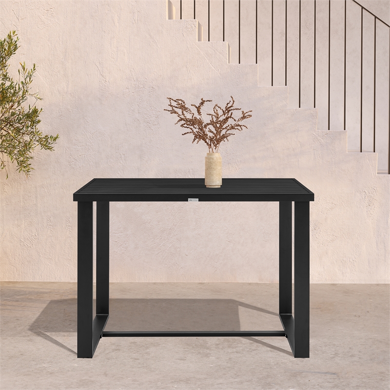 Pemberly Row Aluminum Outdoor Patio Counter Height Dining Table in Black