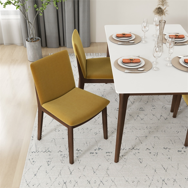 Pemberly Row Mid Century Furniture Style Gold Velvet Dining Chairs Set of 2