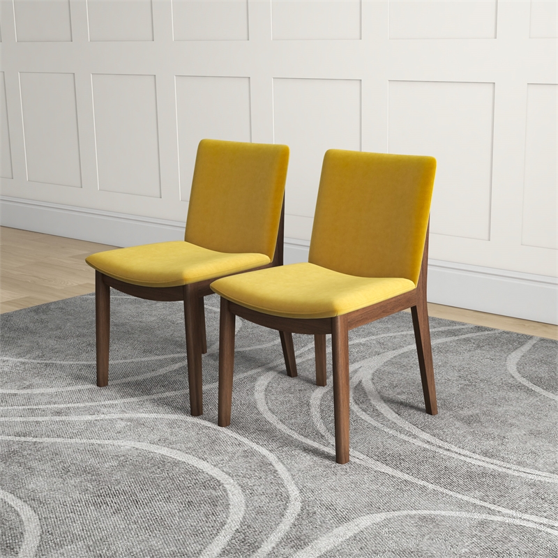 Pemberly Row Mid Century Furniture Style Gold Velvet Dining Chairs Set of 2