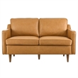 Pemberly Row Modern Cushion Back Genuine Leather Upholstered Loveseat in Tan