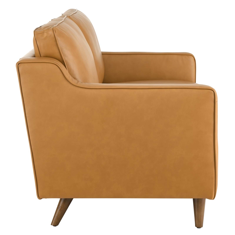 Pemberly Row Modern Cushion Back Genuine Leather Upholstered Loveseat in Tan