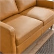 Pemberly Row Modern Cushion Back Genuine Leather Upholstered Loveseat in Tan